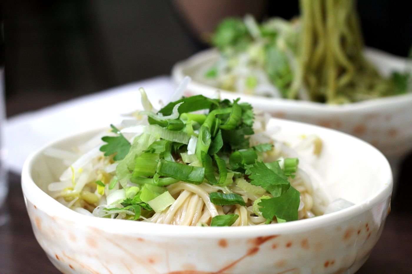 Scallion and Cilantro Dry Noodles with Bean Sprouts