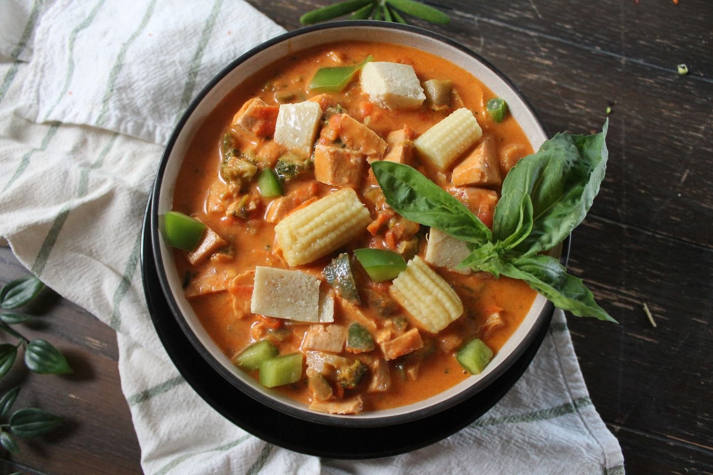 Thai Red Curry with Tofu and Baby Corn