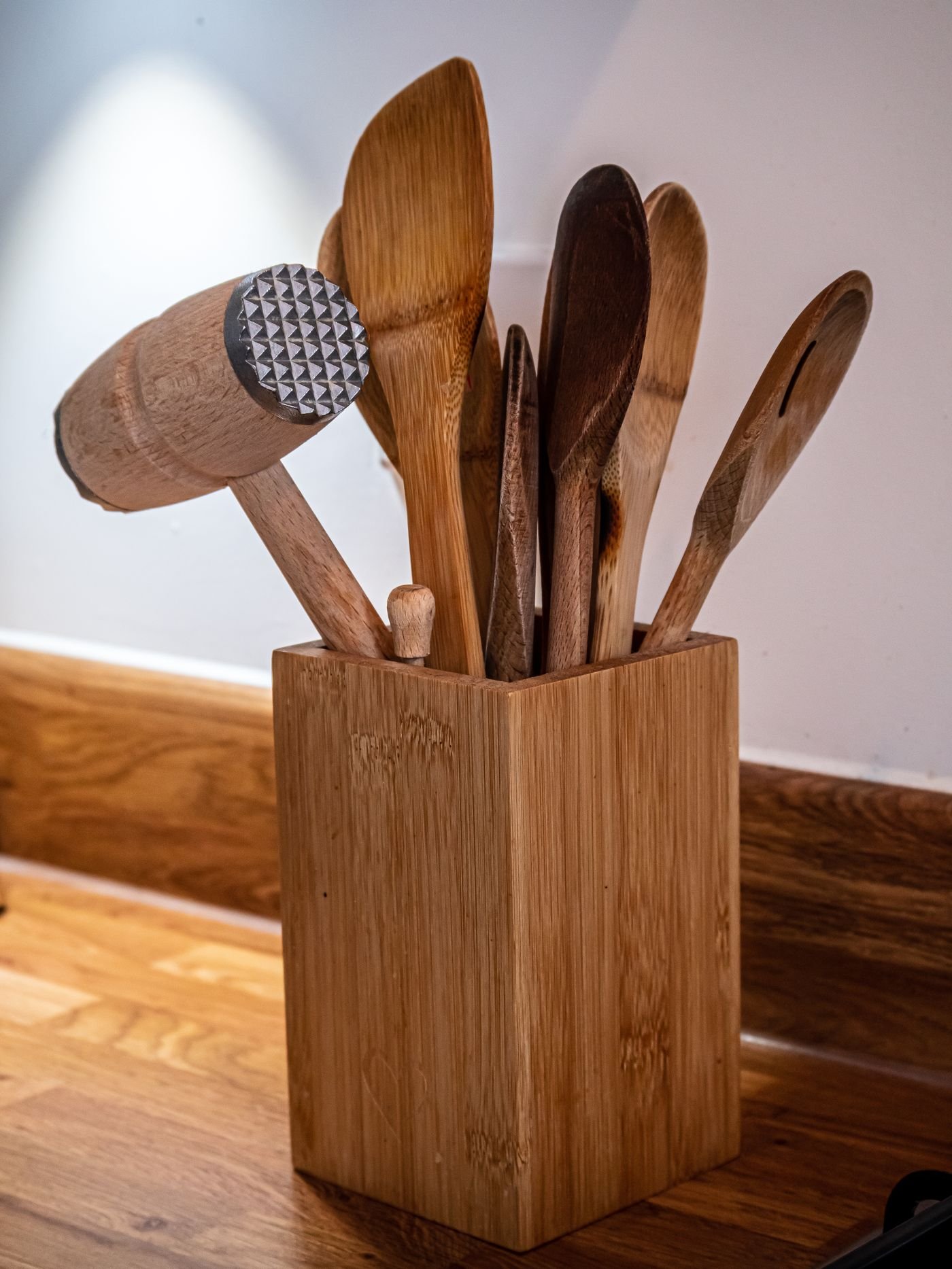 Bamboo Utensil Caddy with Wooden Tools
