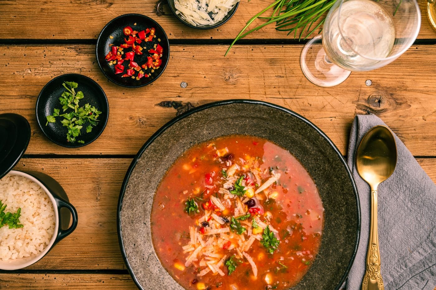 Mexican Tomato, Black Bean and Corn Soup