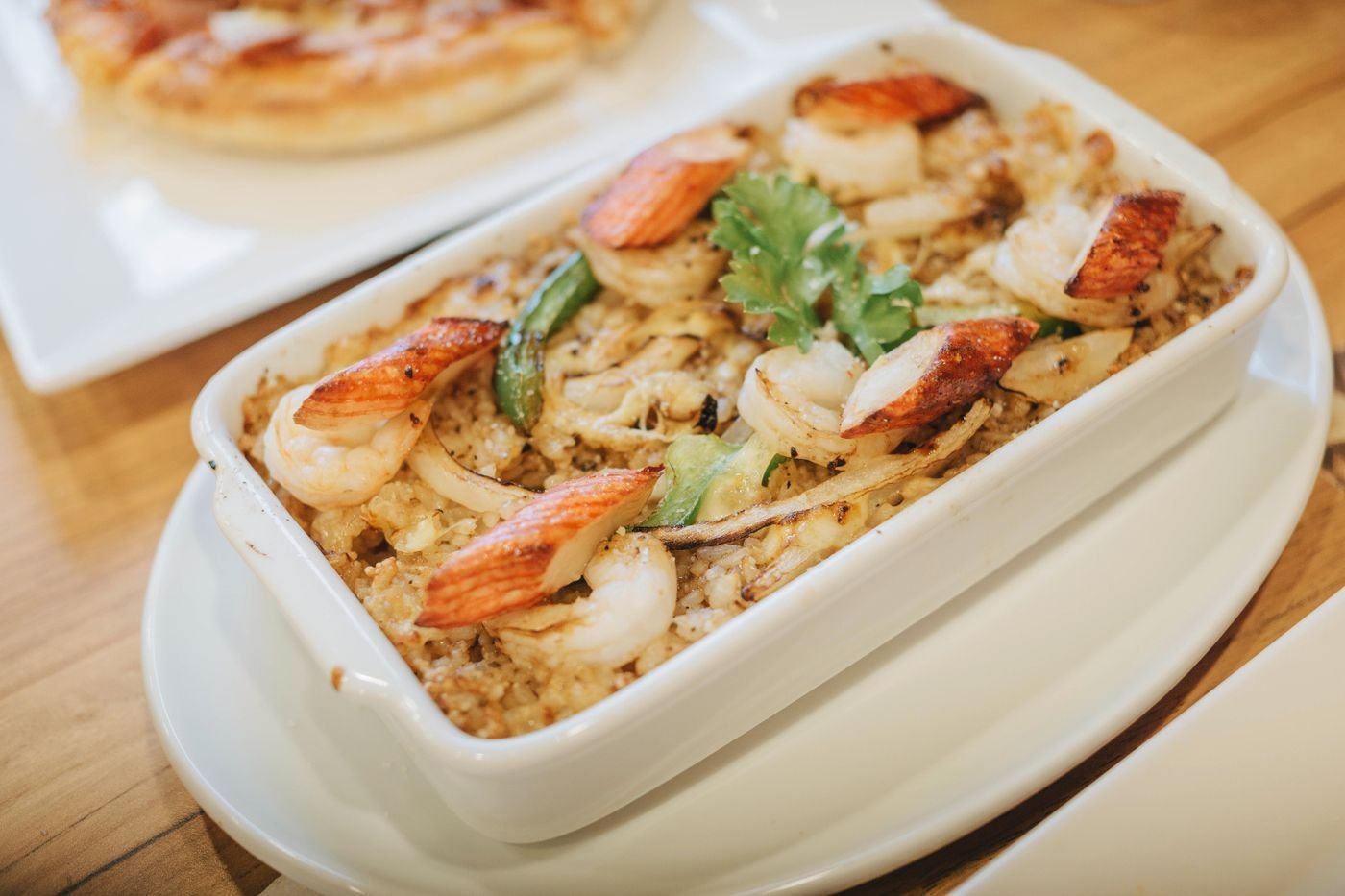 Baked Seafood Rice with Shrimp and Crab Sticks