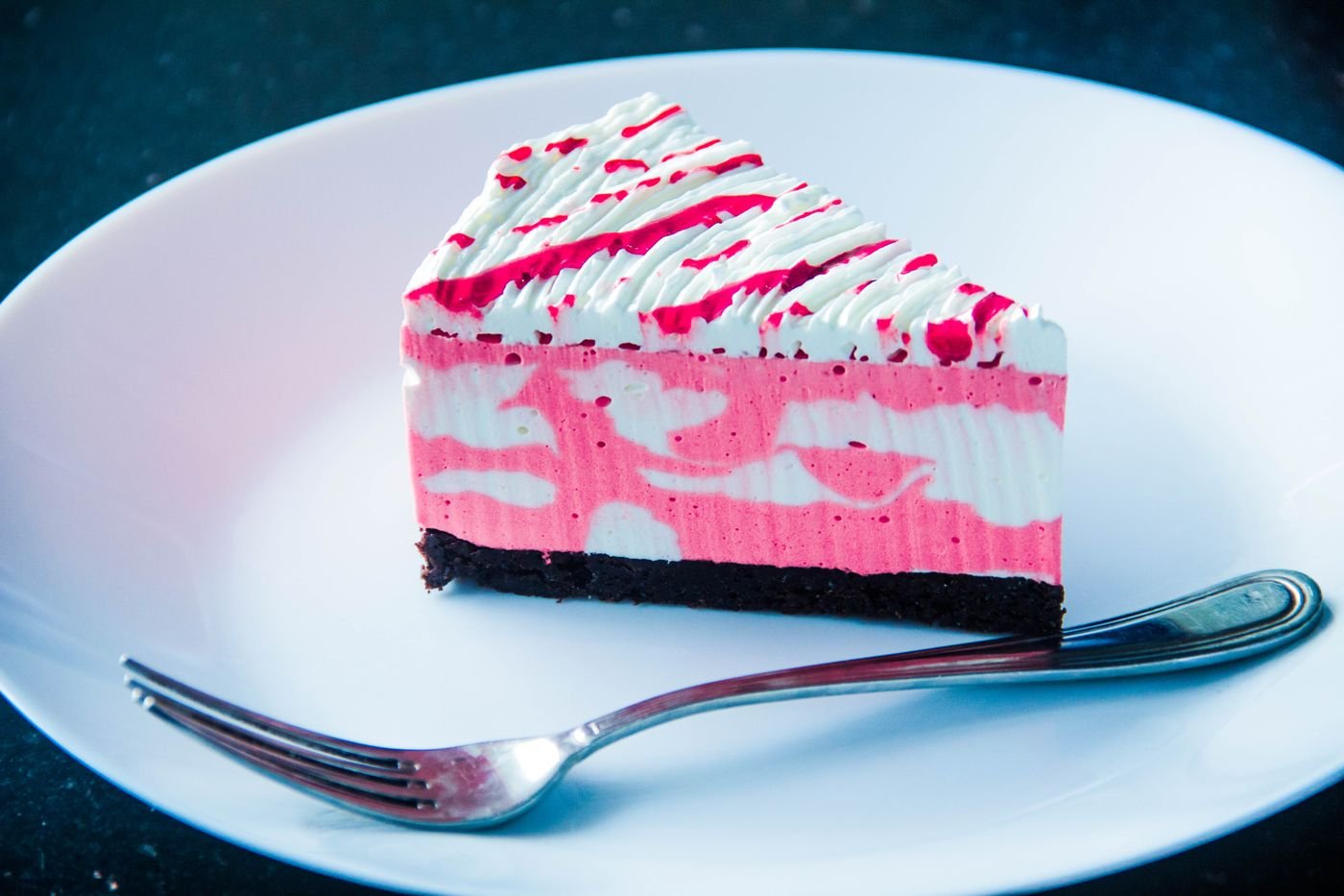 Raspberry Ripple Mousse Cake on a Brownie Base
