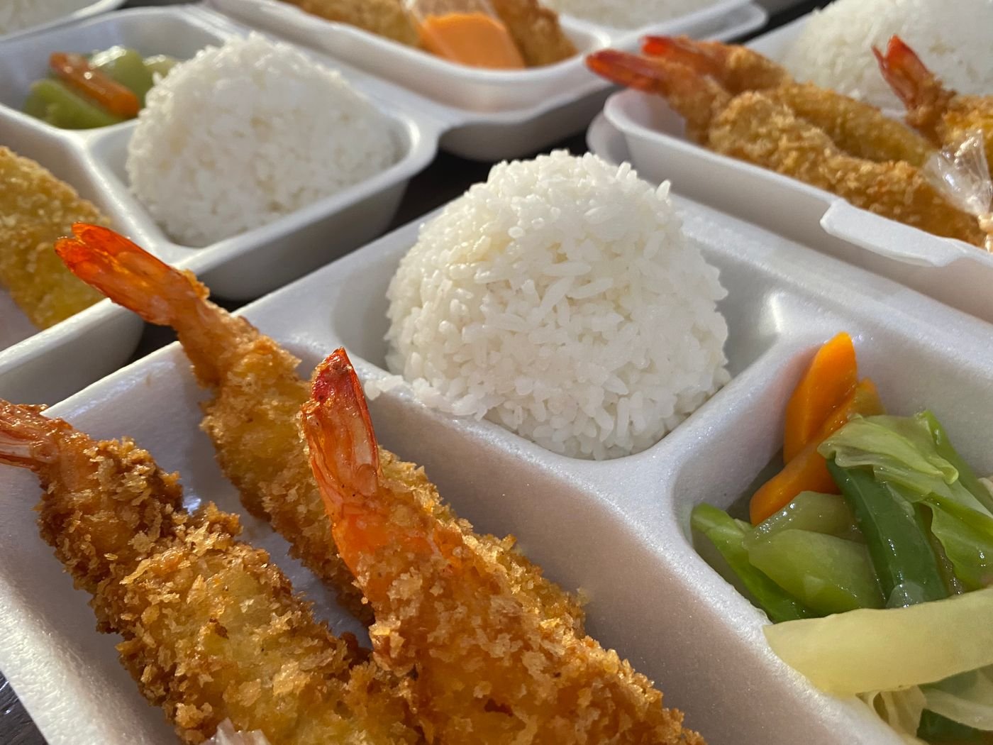 Ebi Fry Bento with Steamed Rice and Cabbage