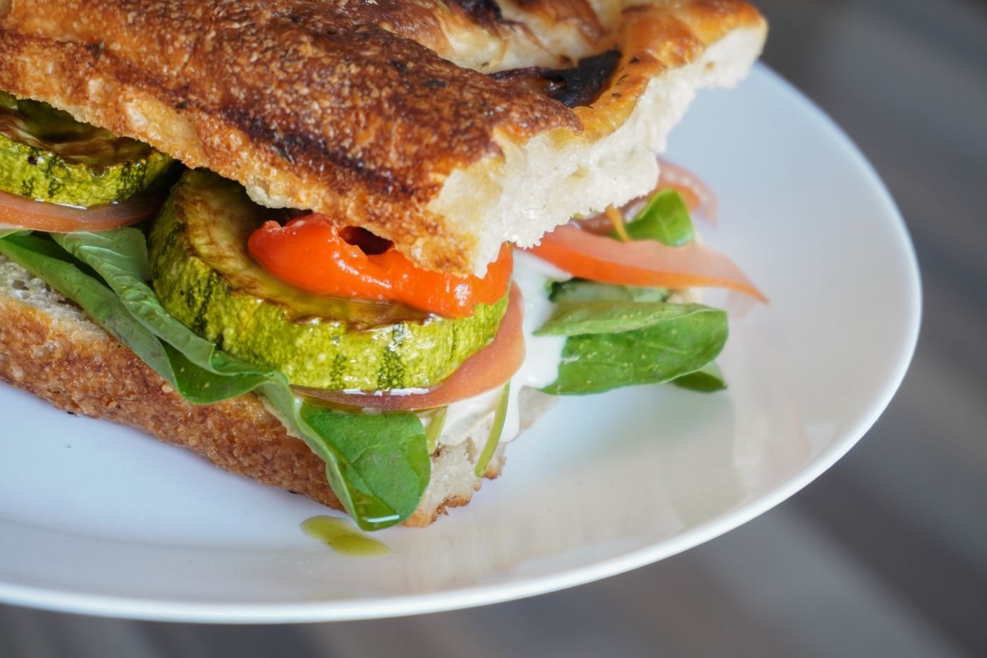 Crispy Zucchini and Roasted Pepper Focaccia