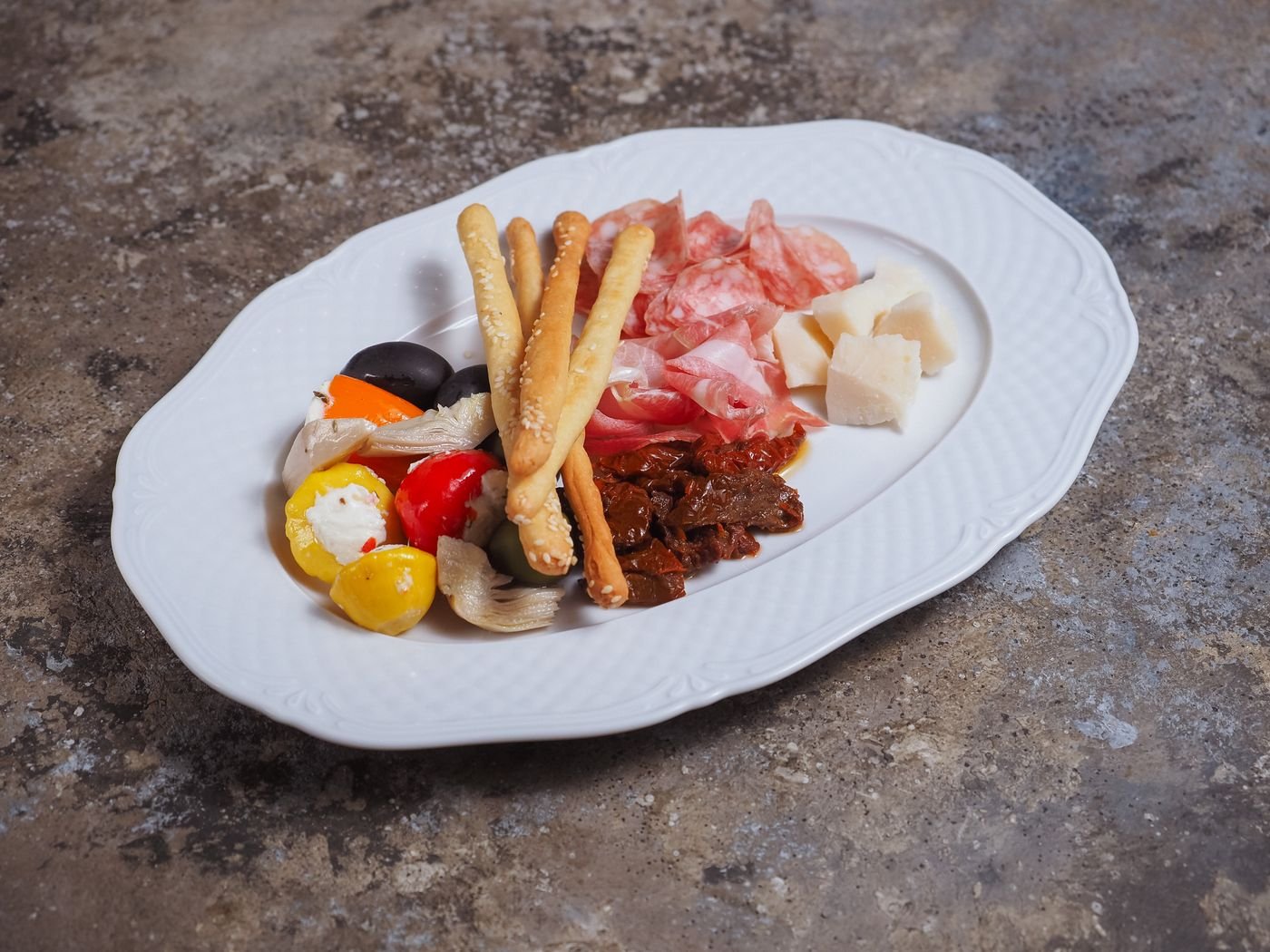 Antipasto Plate with Grissini and Prosciutto
