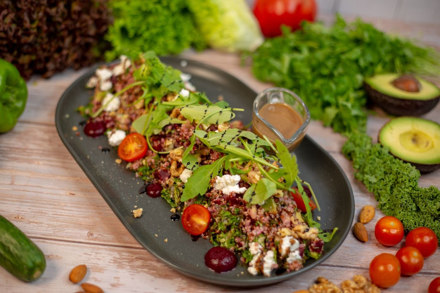 Red Quinoa and Arugula Salad with Feta and Walnuts