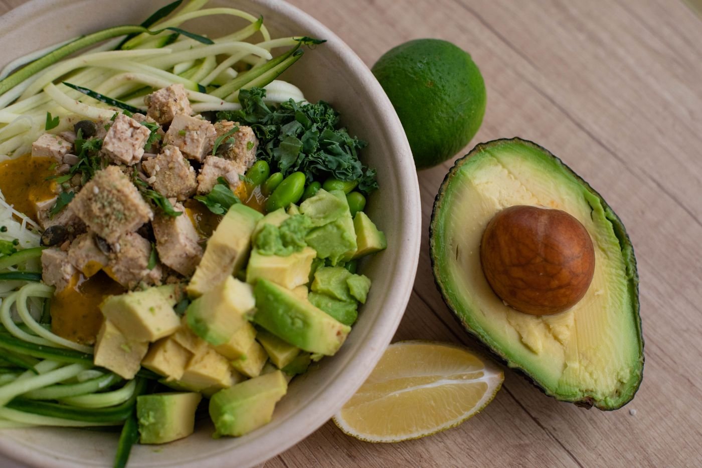 Zucchini Noodle Bowl with Miso Tofu and Avocado