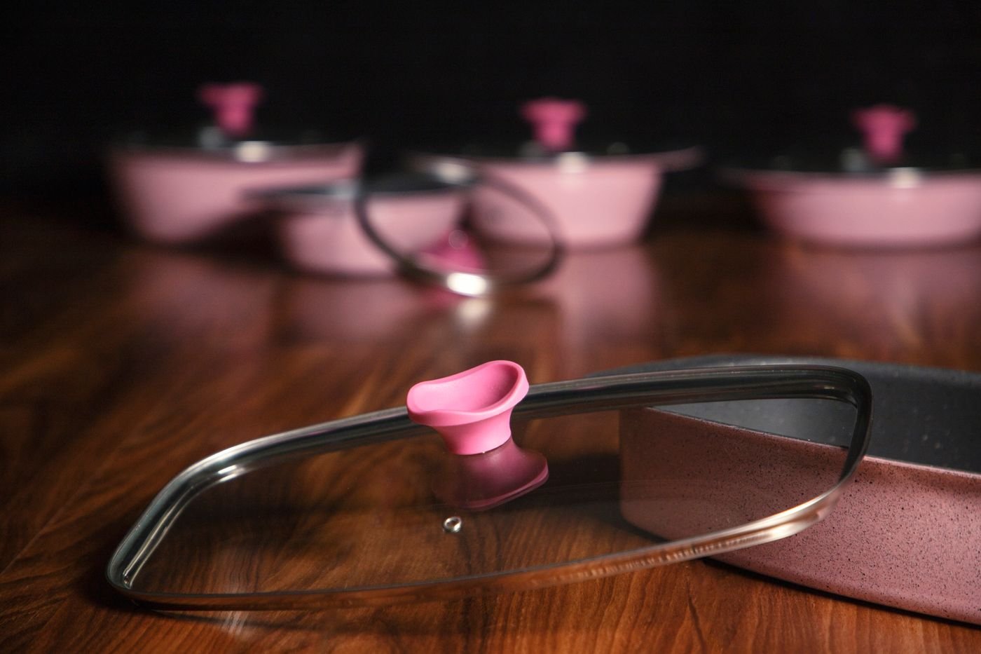 Rose Granite Nonstick Cookware Set with Glass Lids