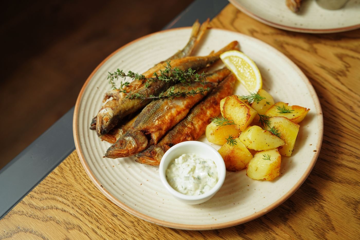 Pan-Fried Smelts with Crispy Potatoes and Tartar Sauce