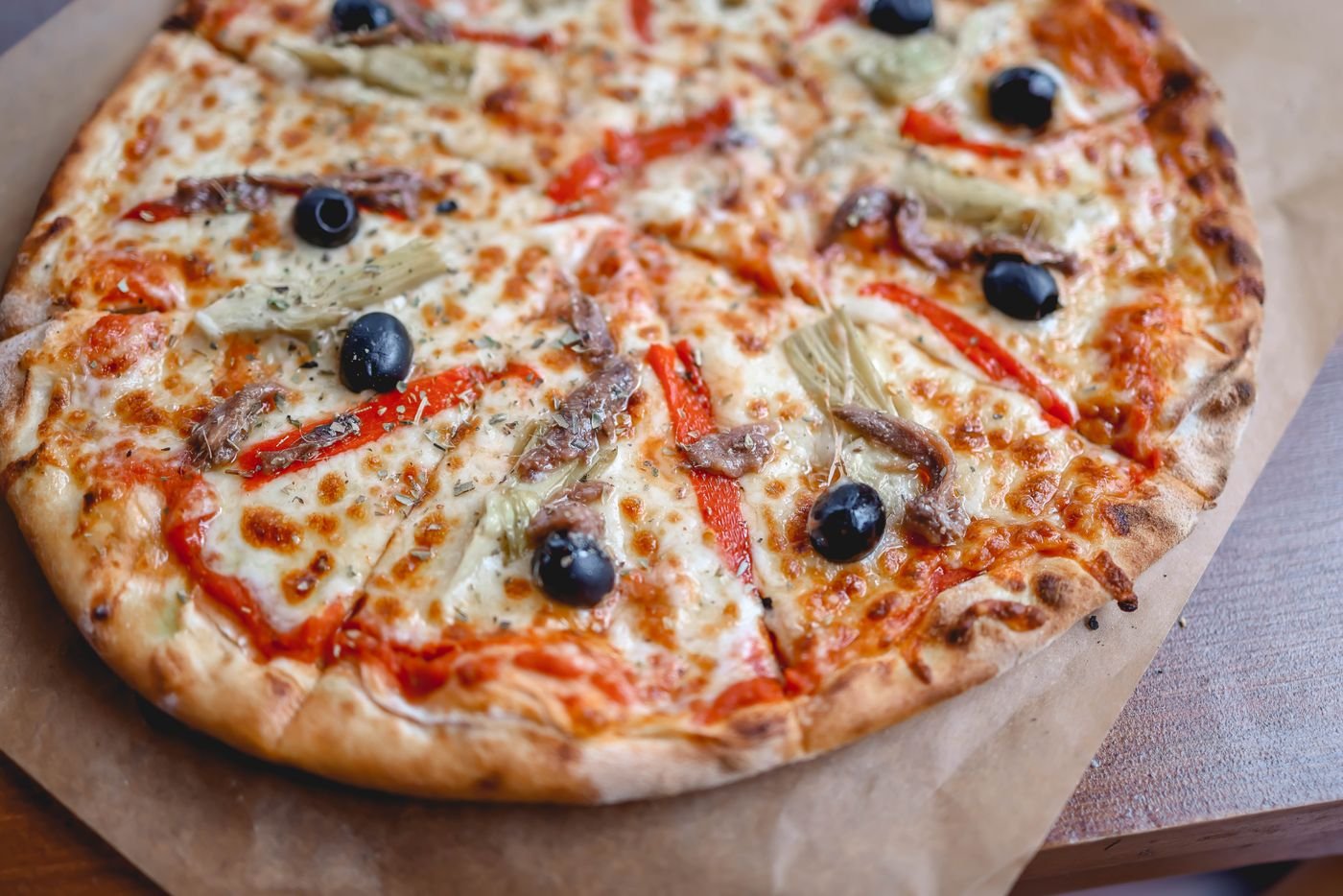 Anchovy, Artichoke and Red Pepper Pizza