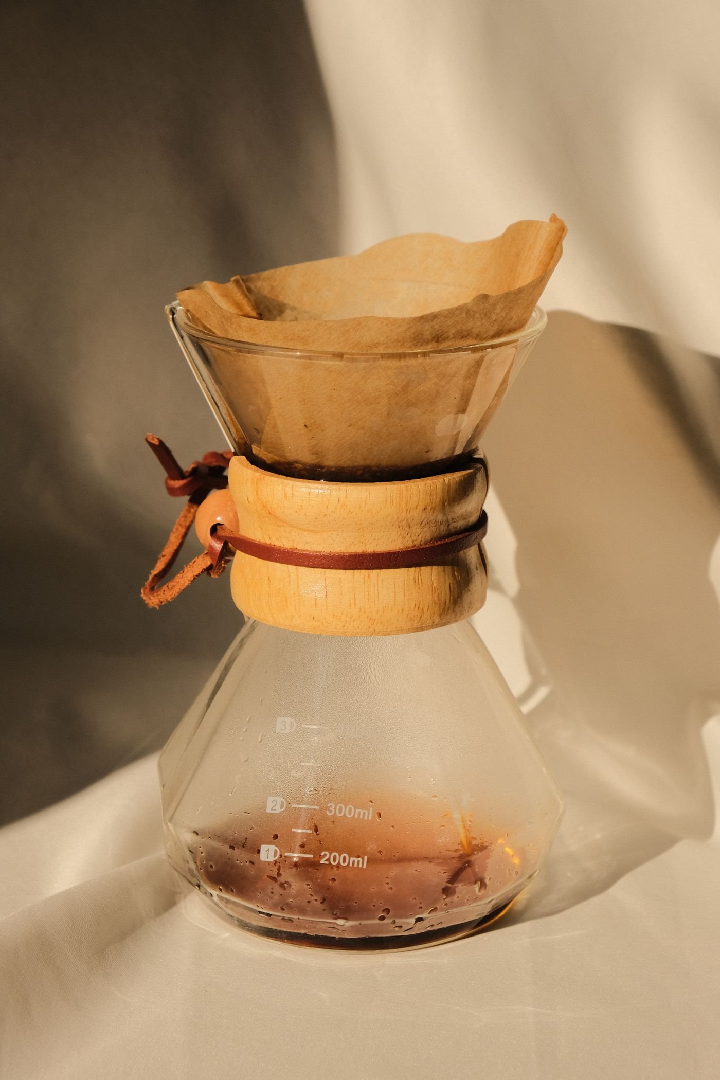 Hourglass Glass Coffee Carafe with Wood Collar
