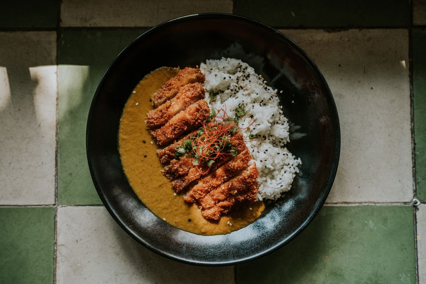 Pork Katsu Curry with Black Sesame Rice