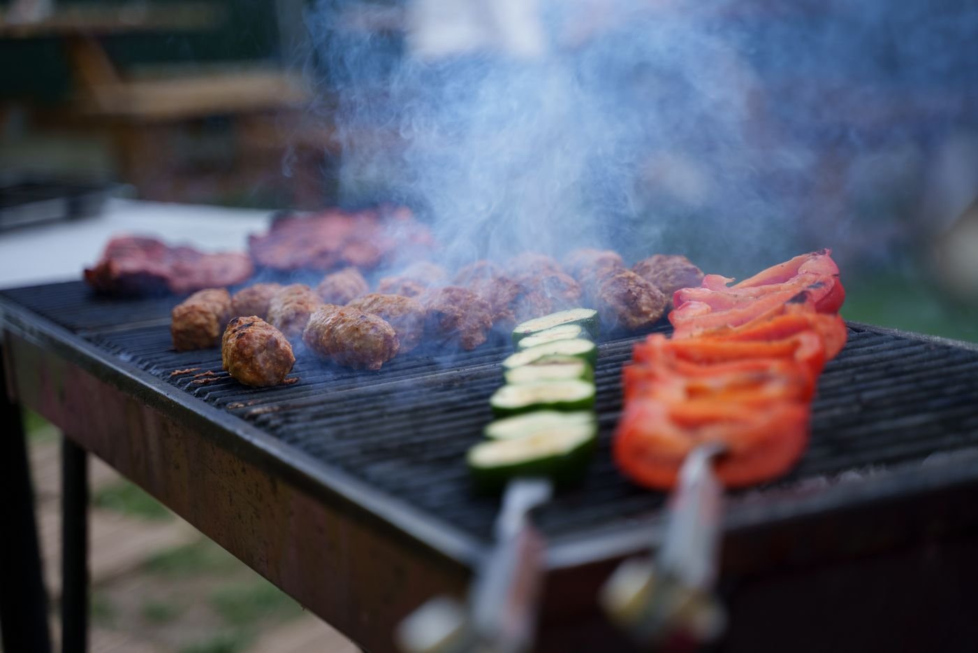 Grilled Beef Kofta with Zucchini and Red Pepper