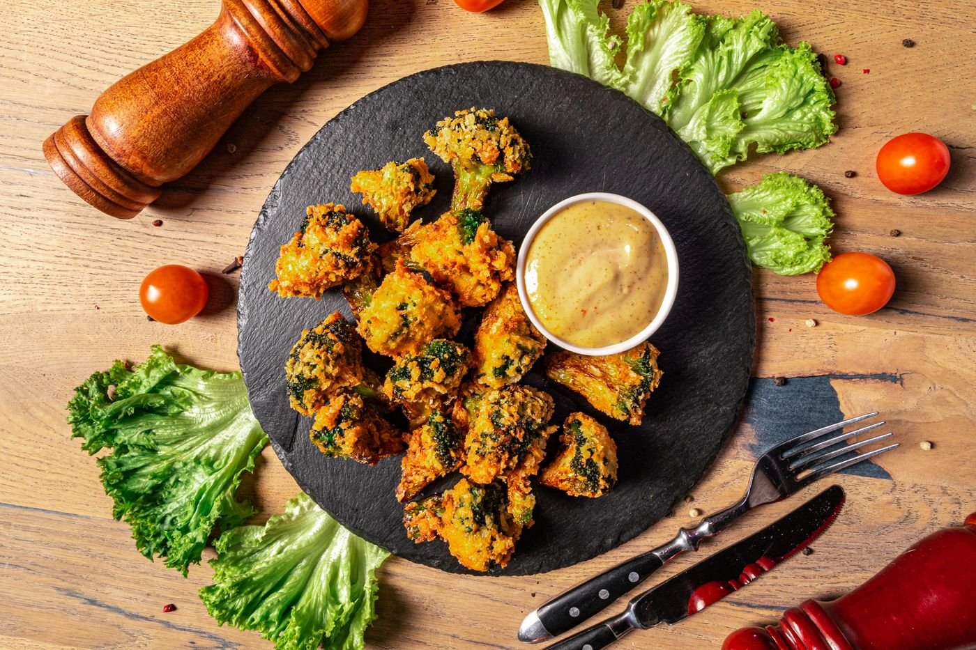 Crispy Broccoli Pakoras with Honey Mustard Dip