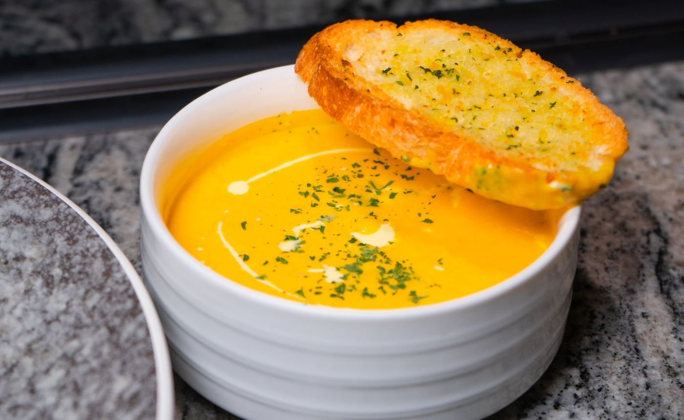 Roasted Butternut Squash Soup with Garlic Toast