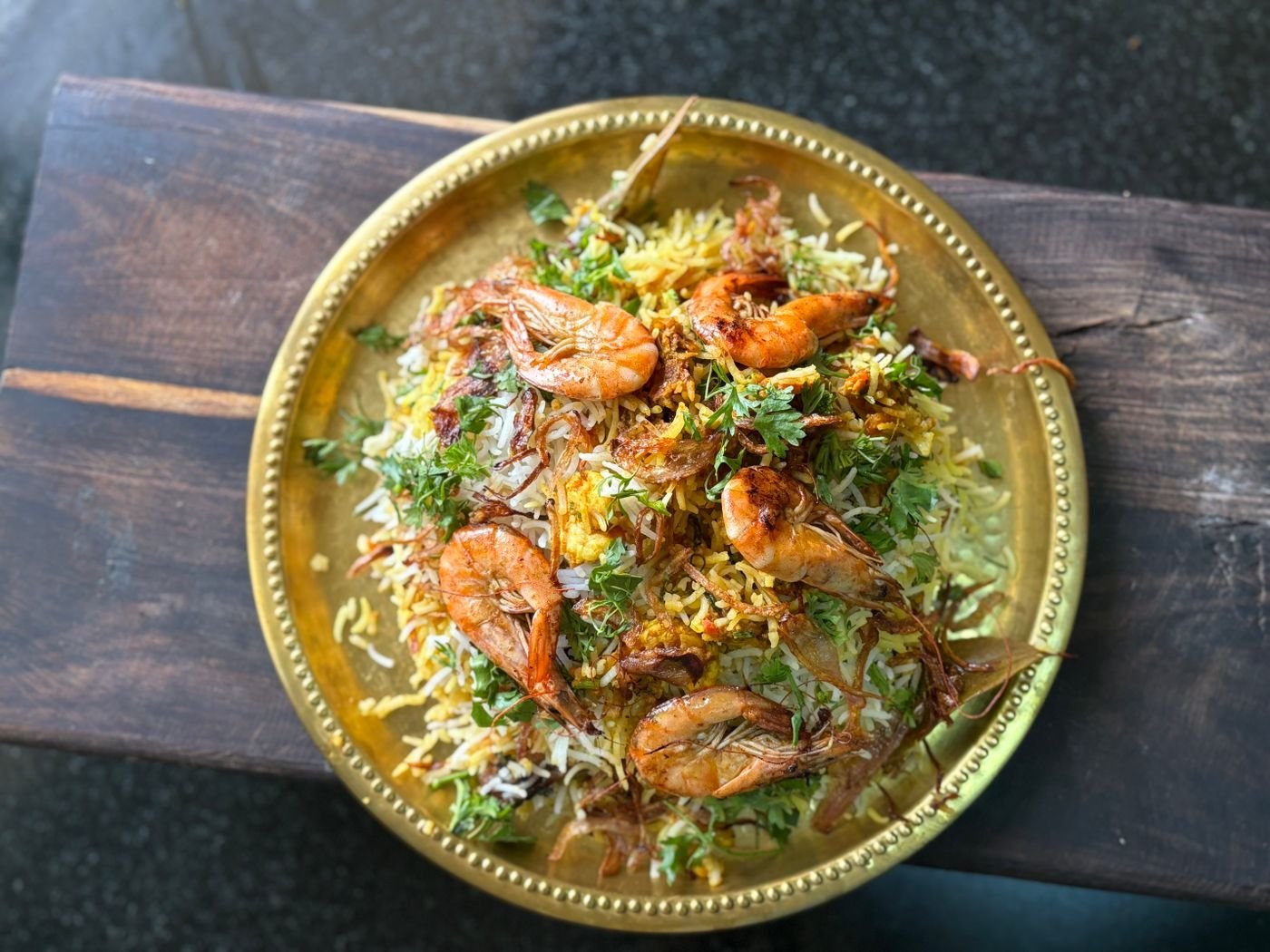 Shell-On Prawn Biryani with Fried Onions