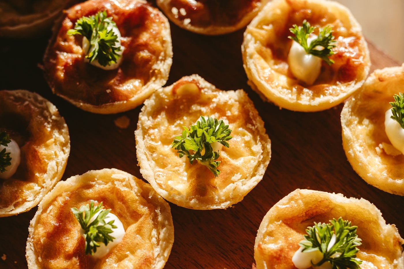 Mini Cheese Tartlets with Sour Cream and Parsley
