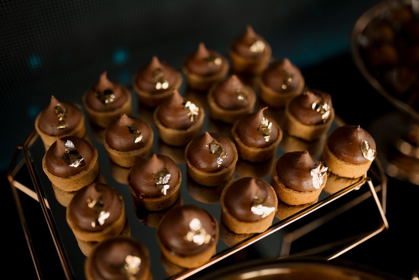 Mini Chocolate Ganache Tartlets with Gold Leaf