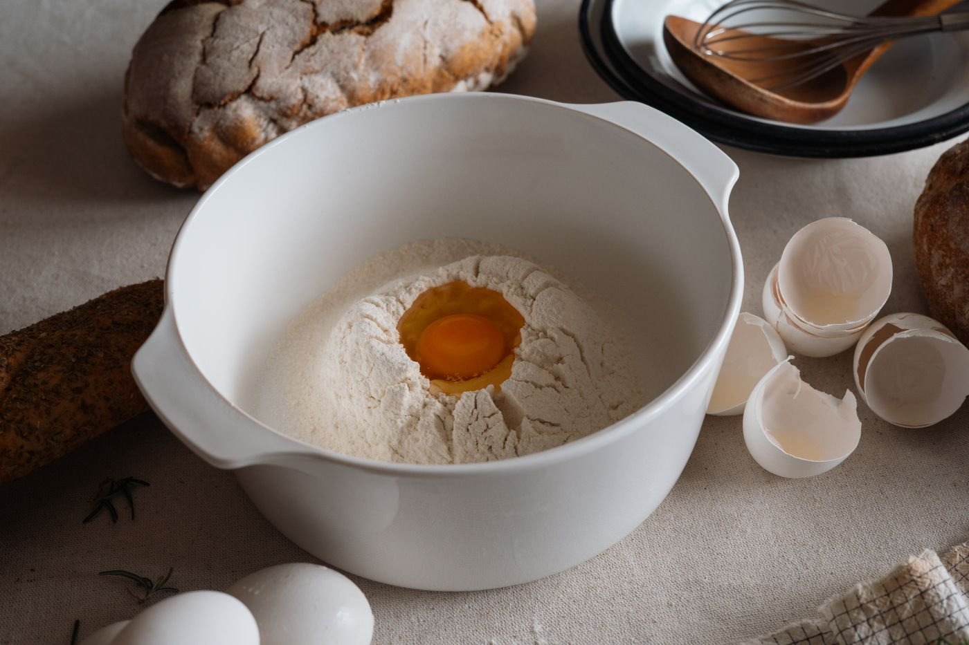 White Ceramic Mixing Bowl with Handles