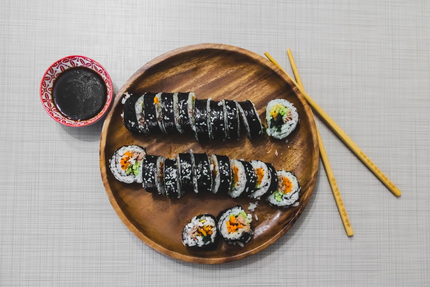 Vegetable Kimbap with Soy Dipping Sauce