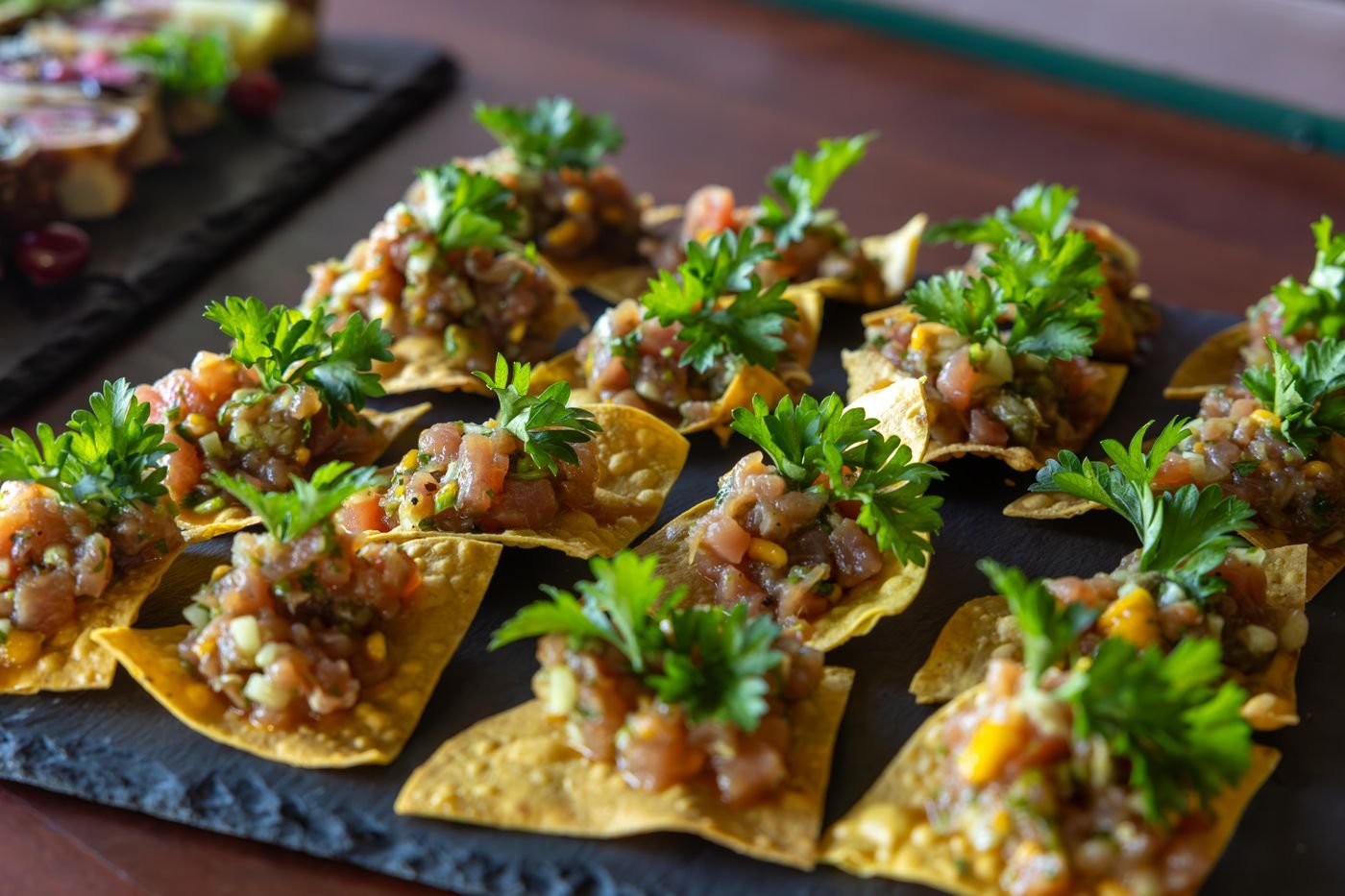 Tuna Tartare Chips with Mango and Cilantro