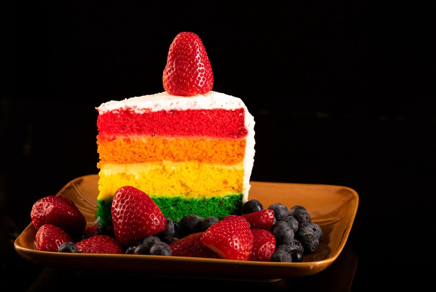 Rainbow Layer Cake with Fresh Berries