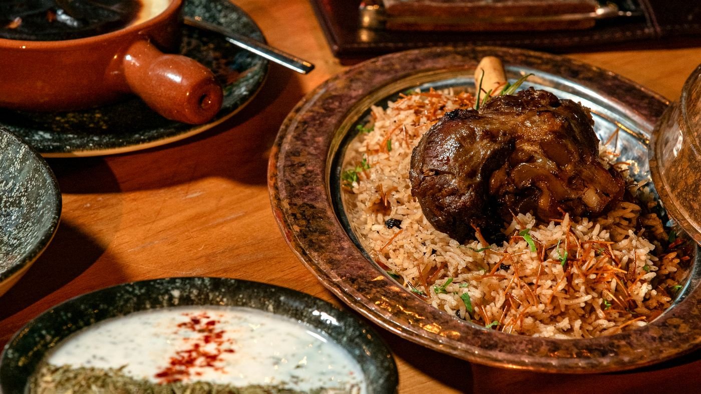 Slow-Braised Lamb Shank on Crispy Onion Rice