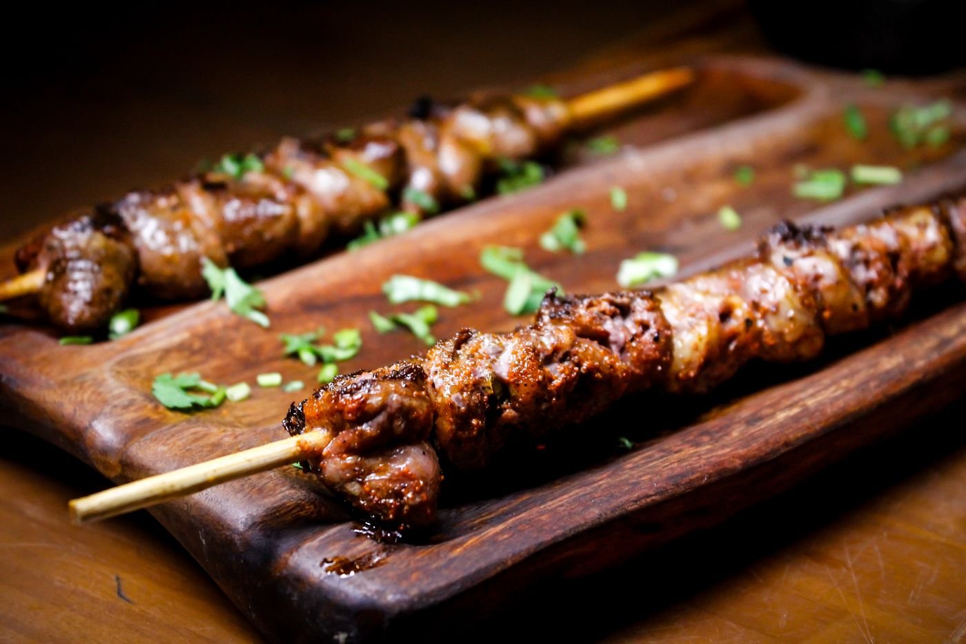 Lemongrass Pork Skewers with Cilantro and Scallion