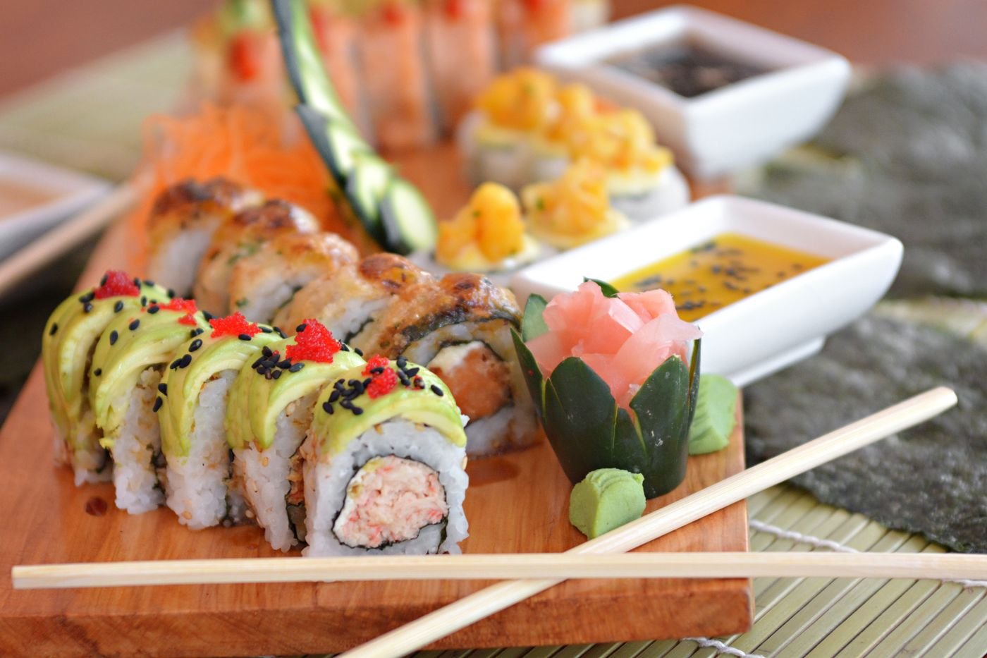 Avocado Dragon Roll with Tobiko