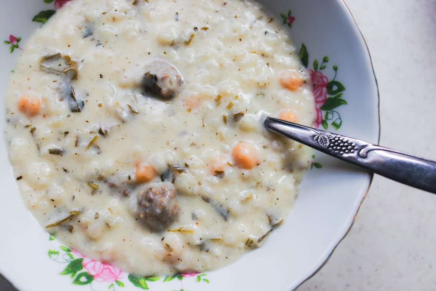 Turkish Yogurt Soup with Tiny Meatballs and Chickpeas