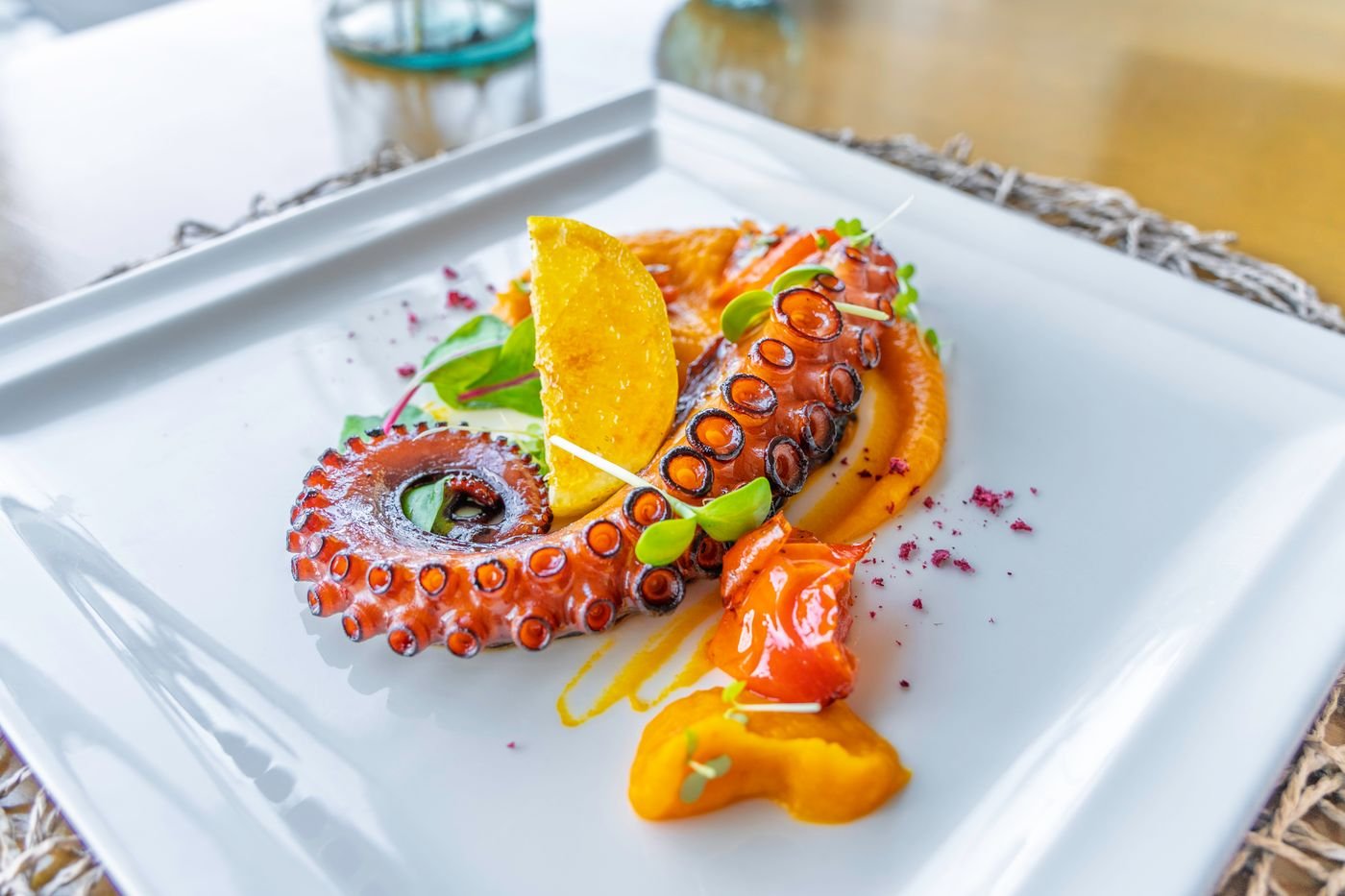 Charred Octopus with Sweet Potato Puree and Orange