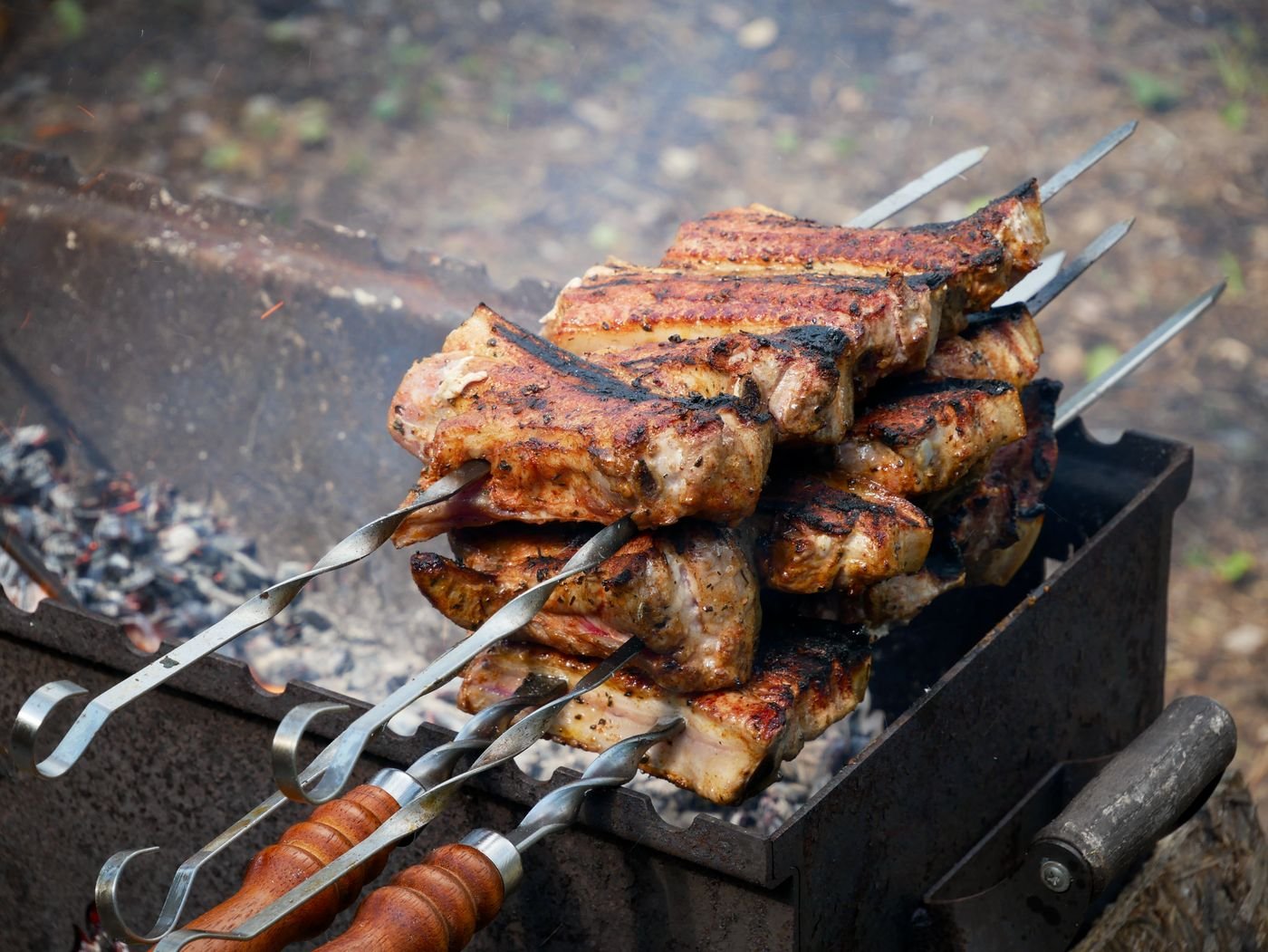 Kefir-Marinated Pork Rib Skewers over Charcoal