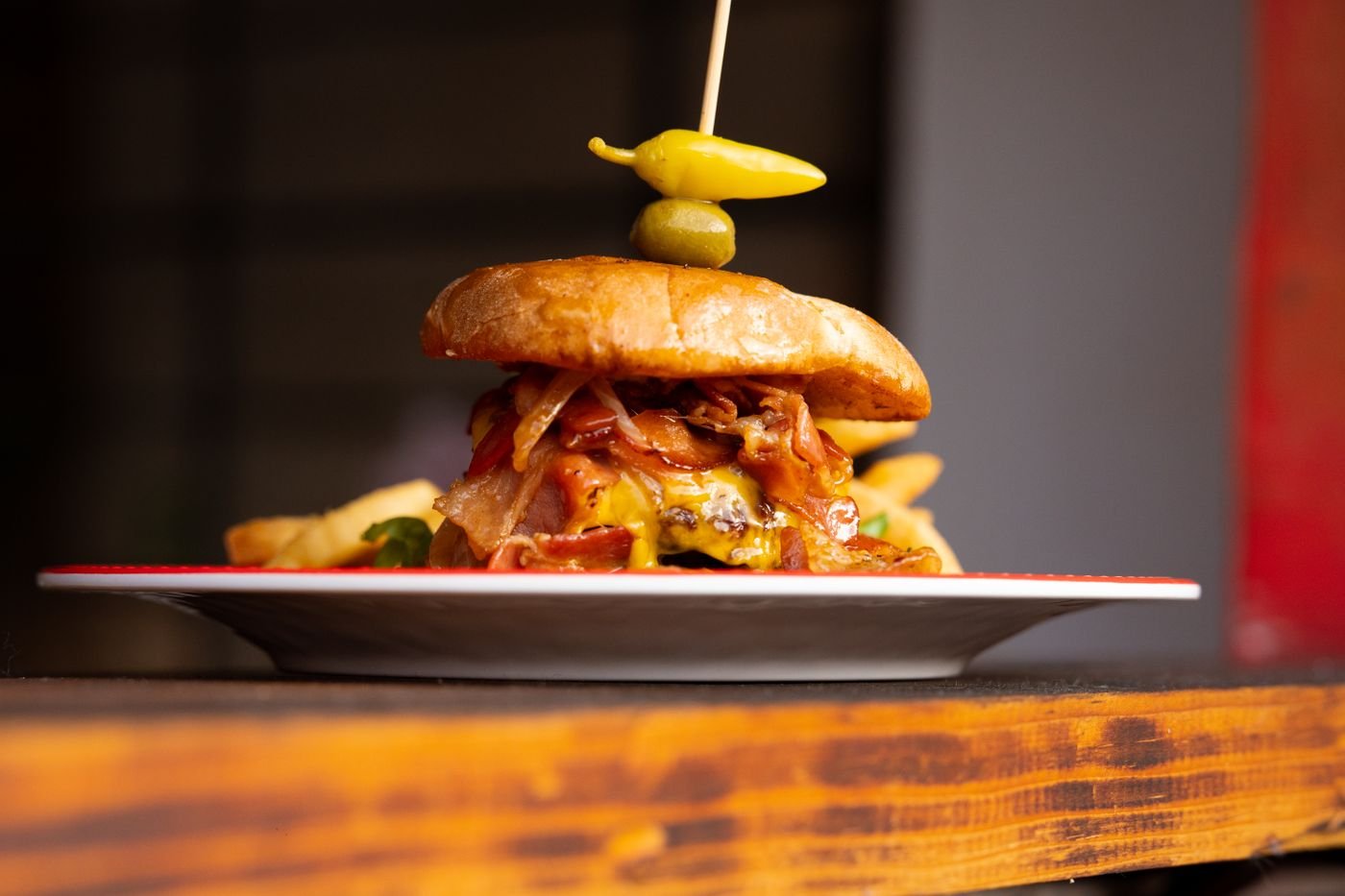 Caramelized Onion Burger with Pepperoncini