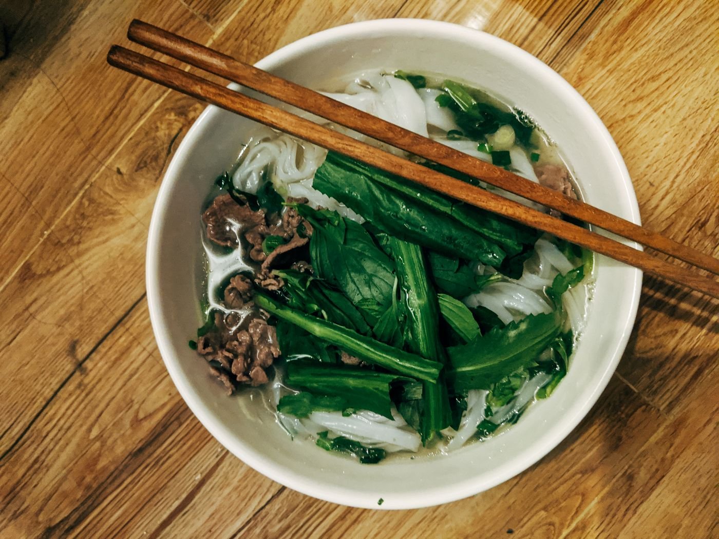 Beef Pho with Rice Noodles and Chinese Broccoli