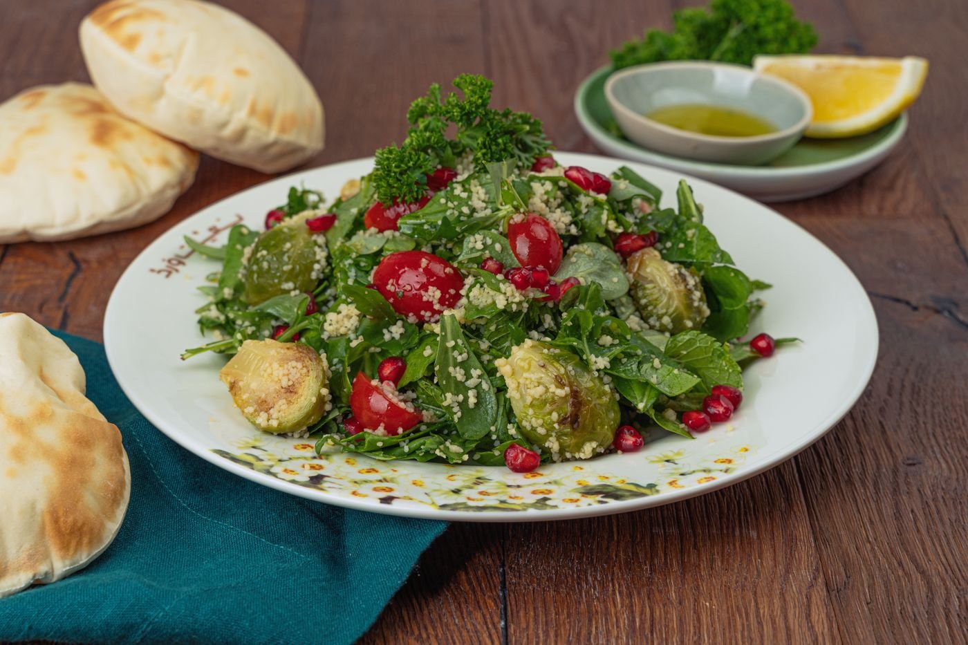 Roasted Brussels Sprout, Pomegranate and Herb Salad