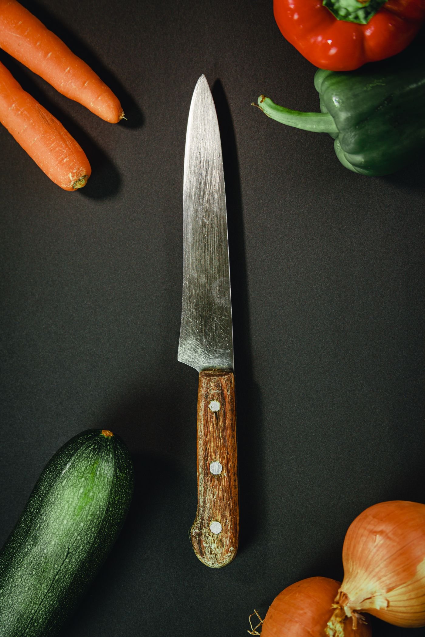 Carbon Steel Kitchen Knife with Wood Handle, 8 inch