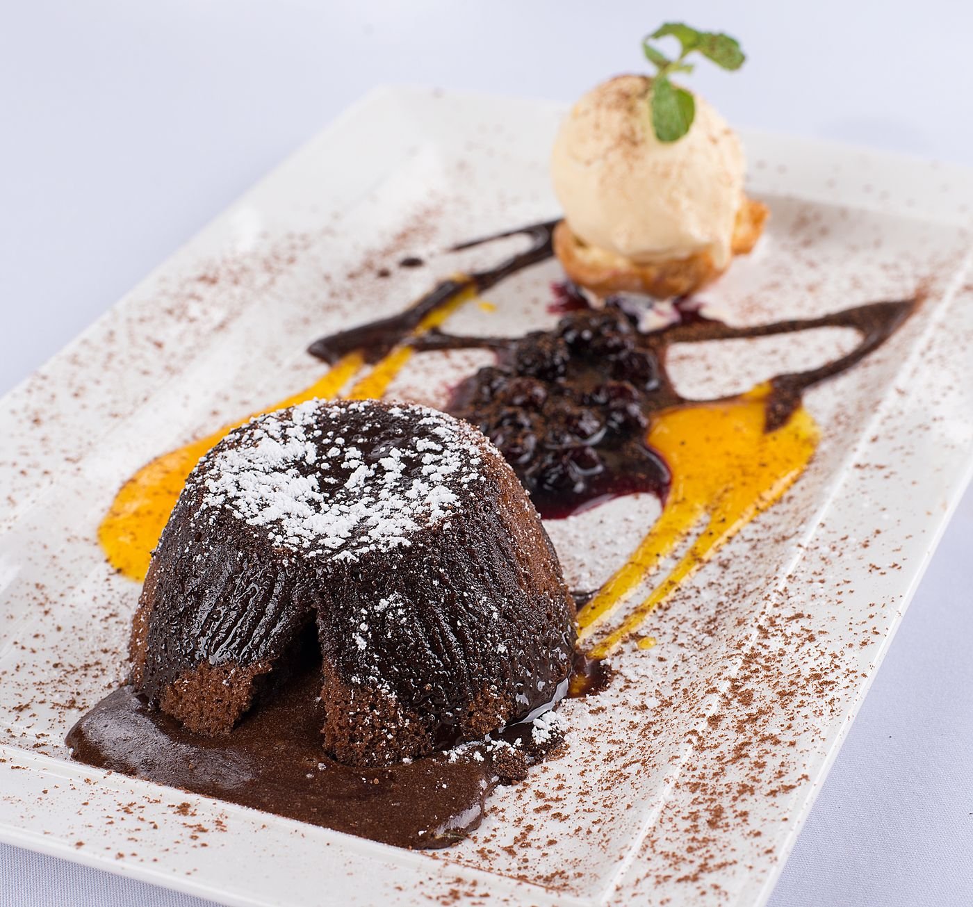 Molten Chocolate Lava Cake with Blueberry Compote