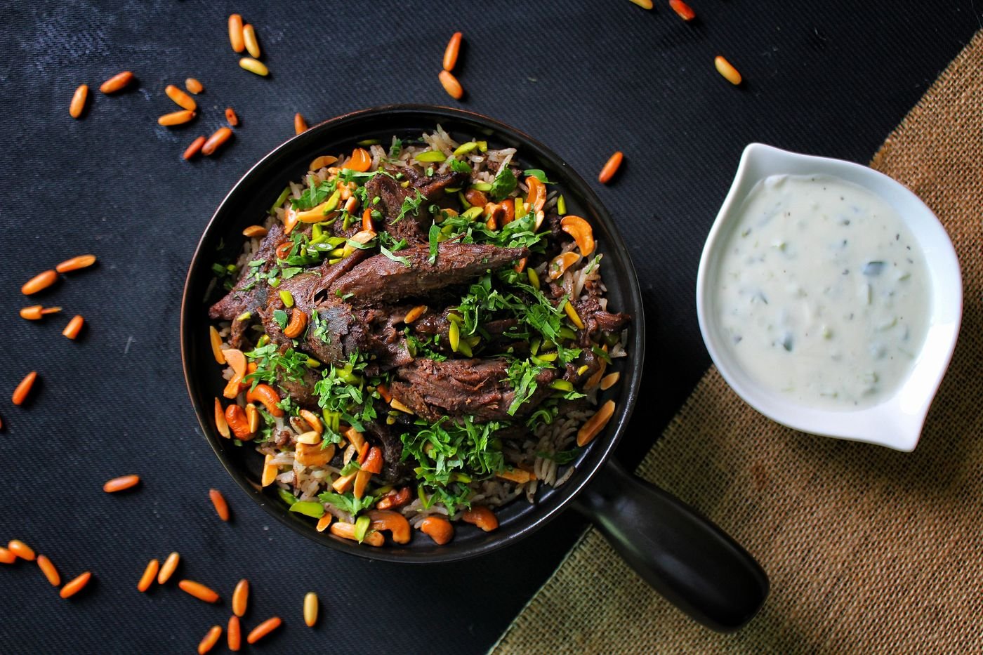 Lebanese Hashweh Rice with Beef, Pine Nuts and Pistachios