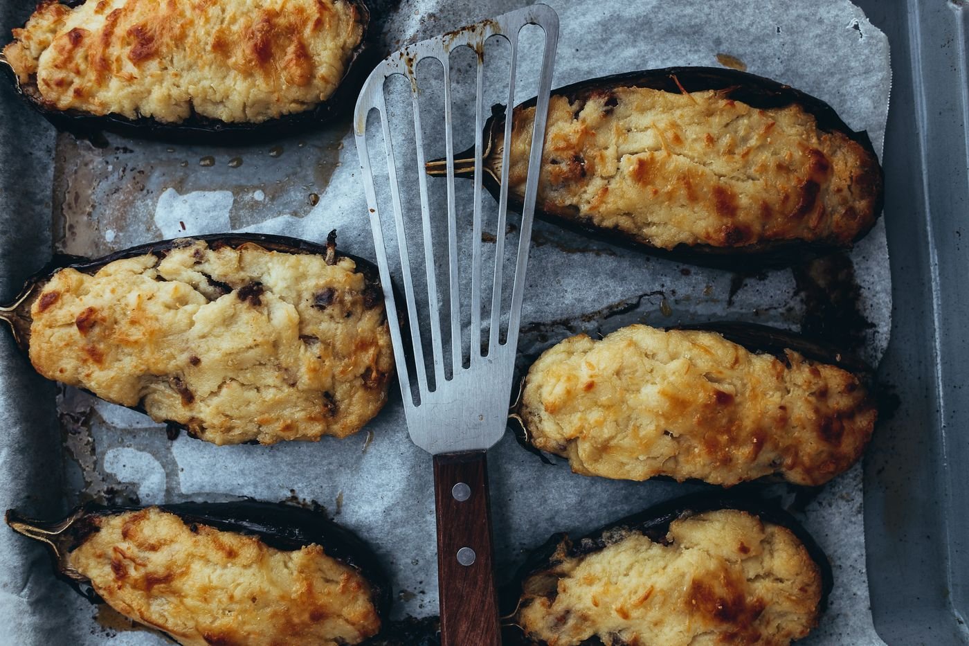 Cheesy Baked Eggplant Boats