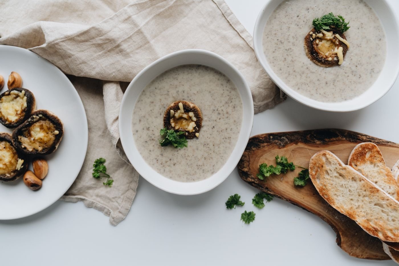 Cream of Mushroom Soup with Roasted Mushroom Caps