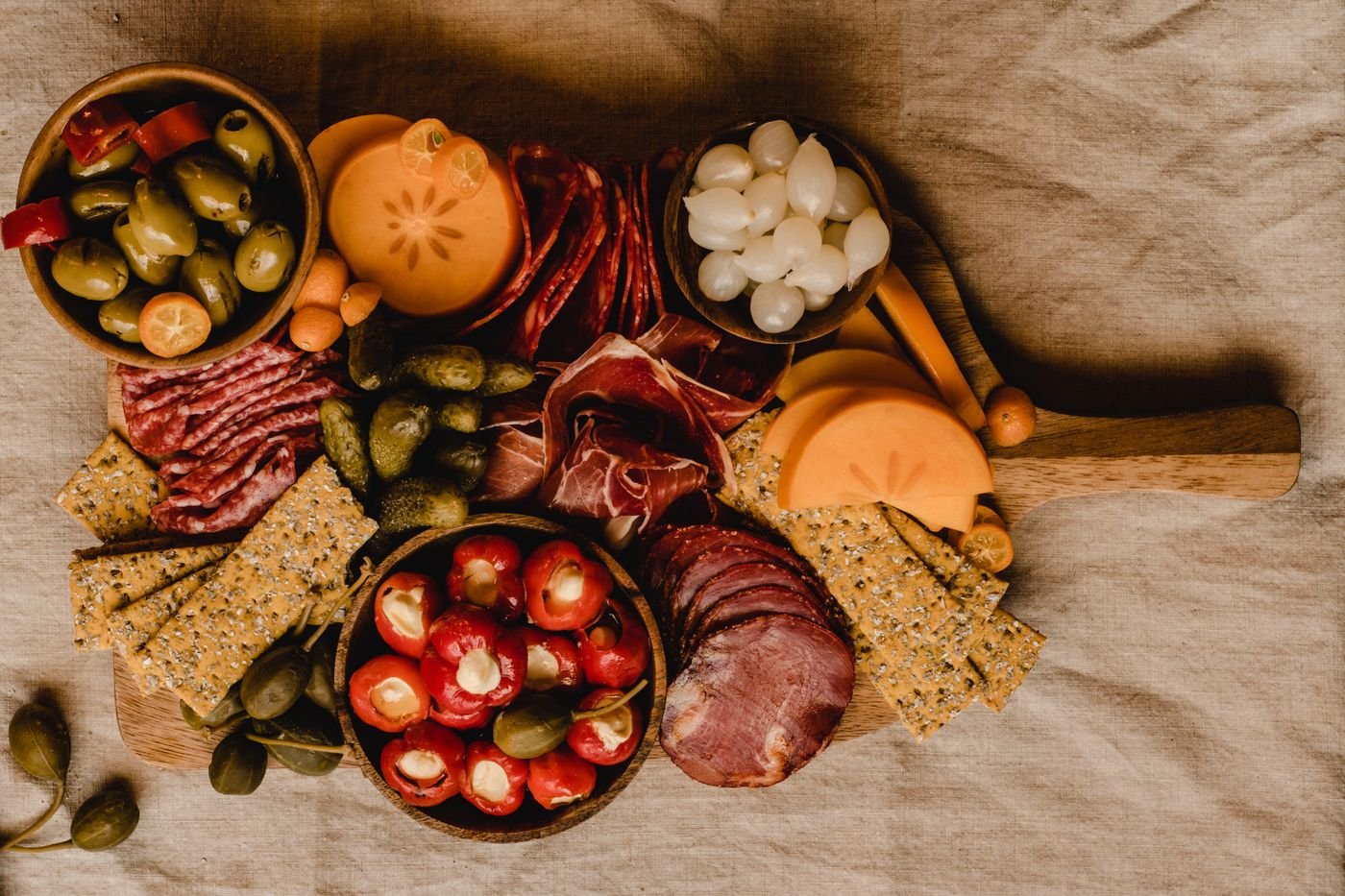 Rustic Charcuterie Board with Stuffed Sweet Peppers