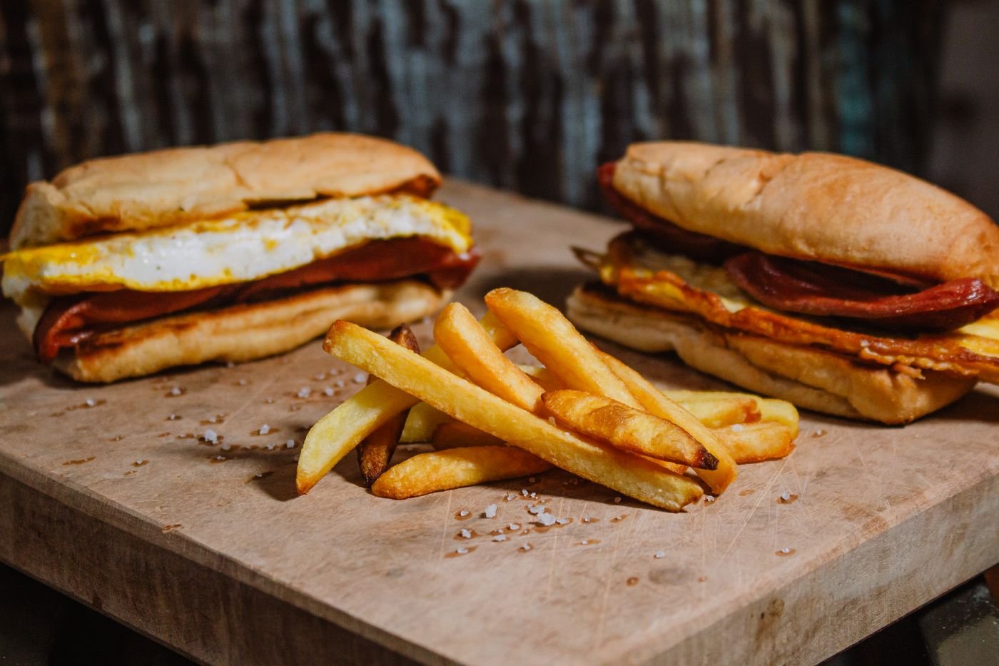 Fried Bologna and Egg Sandwiches with Fries