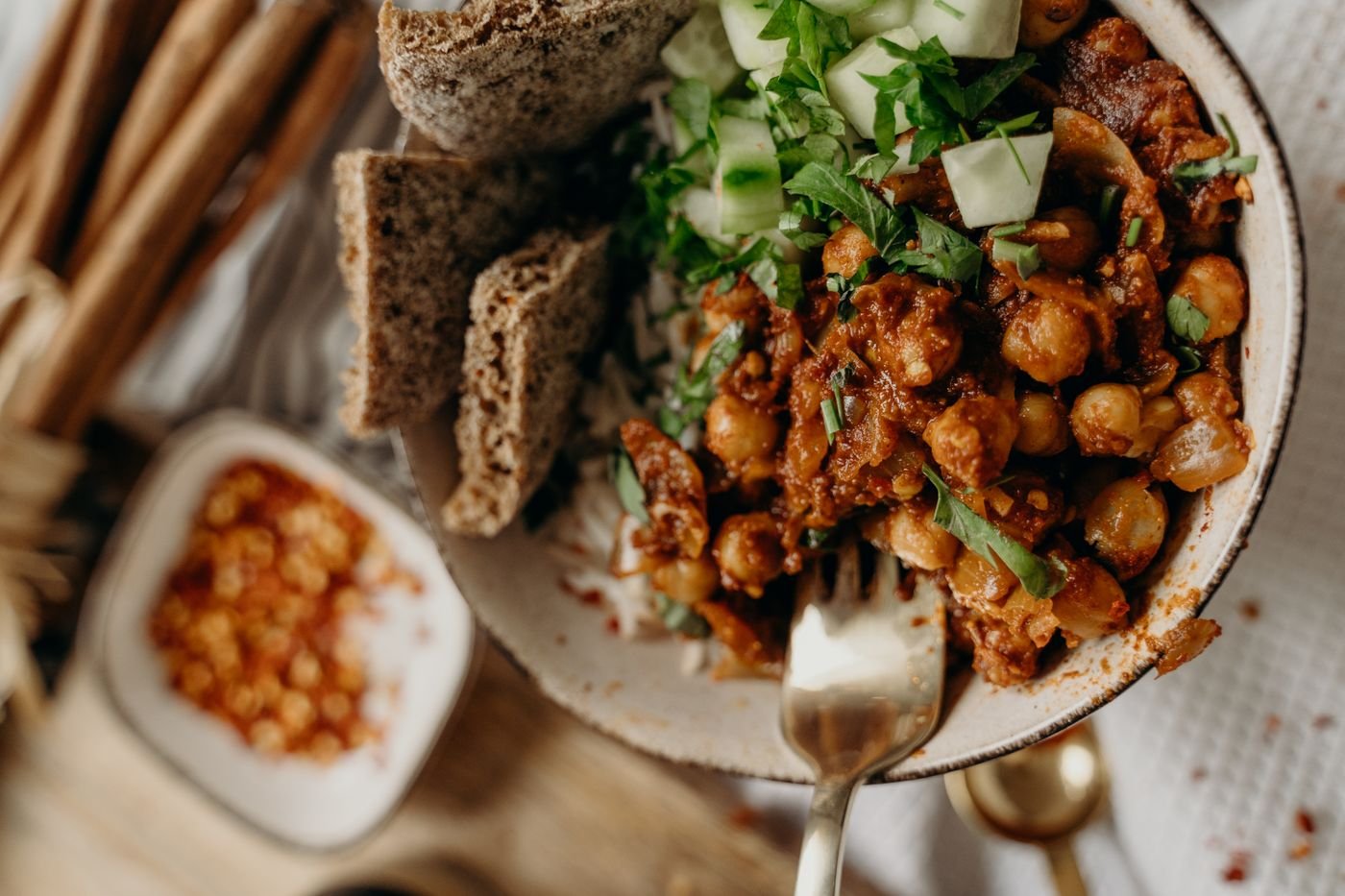 Smoky Chickpea Stew with Cucumber and Rye