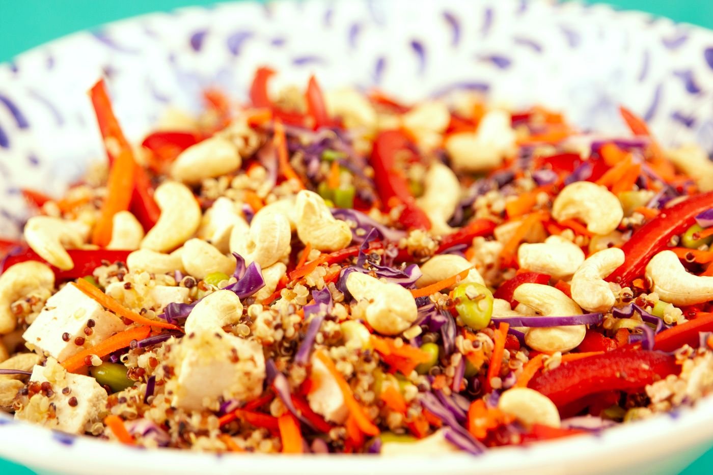 Crunchy Cashew Quinoa Salad with Peanut Lime Dressing