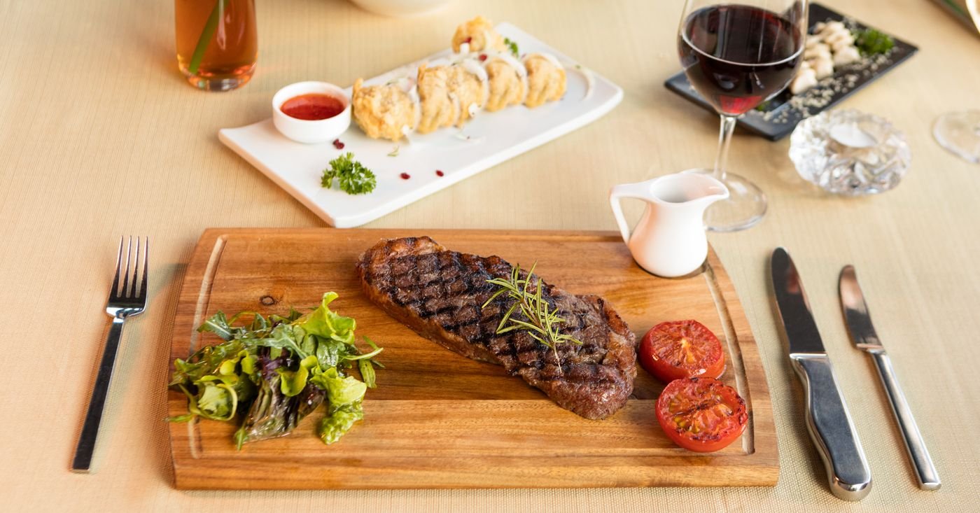 Crosshatched New York Strip with Blistered Tomatoes