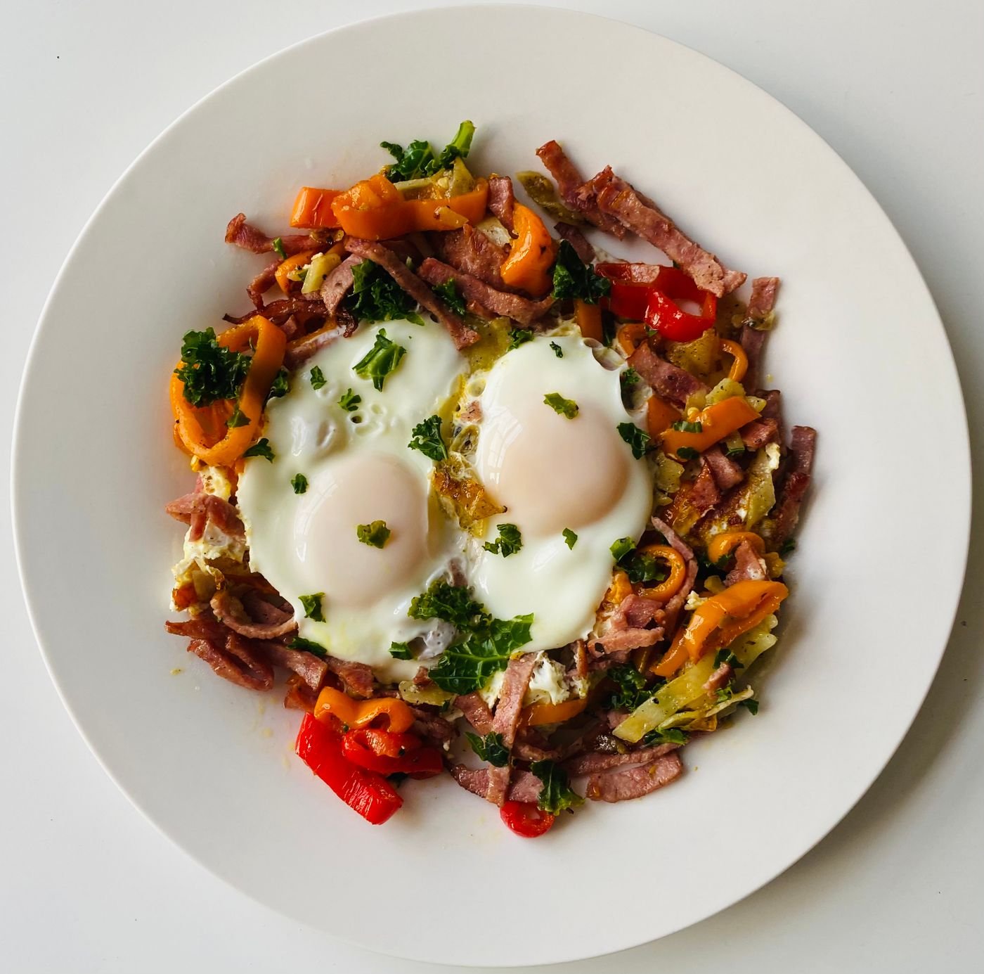 Pastrami and Pepper Skillet with Eggs