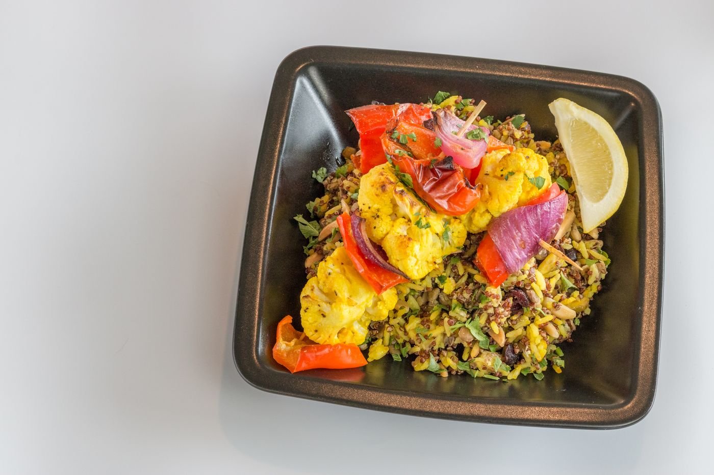 Turmeric Cauliflower over Lentil Freekeh Pilaf
