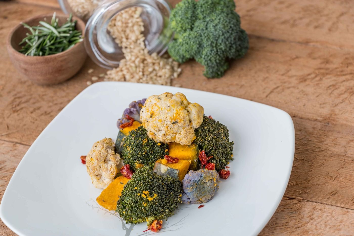 Rosemary Roasted Broccoli, Cauliflower and Pumpkin